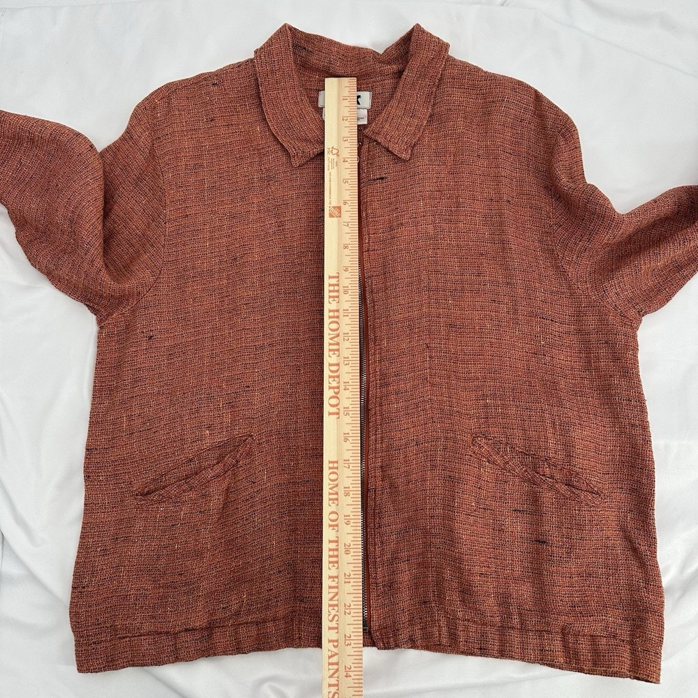 Flax Linen Sz S Orange Tweed Zip Front Jacket Collared Oversized Lagenlook‎ - Picture 8 of 9